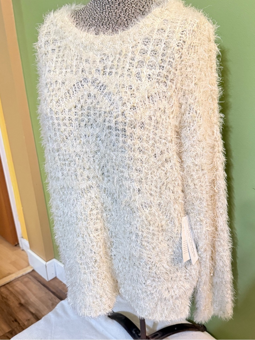 Cozy Cream Fuzzy Knit Sweater by soft surroundings